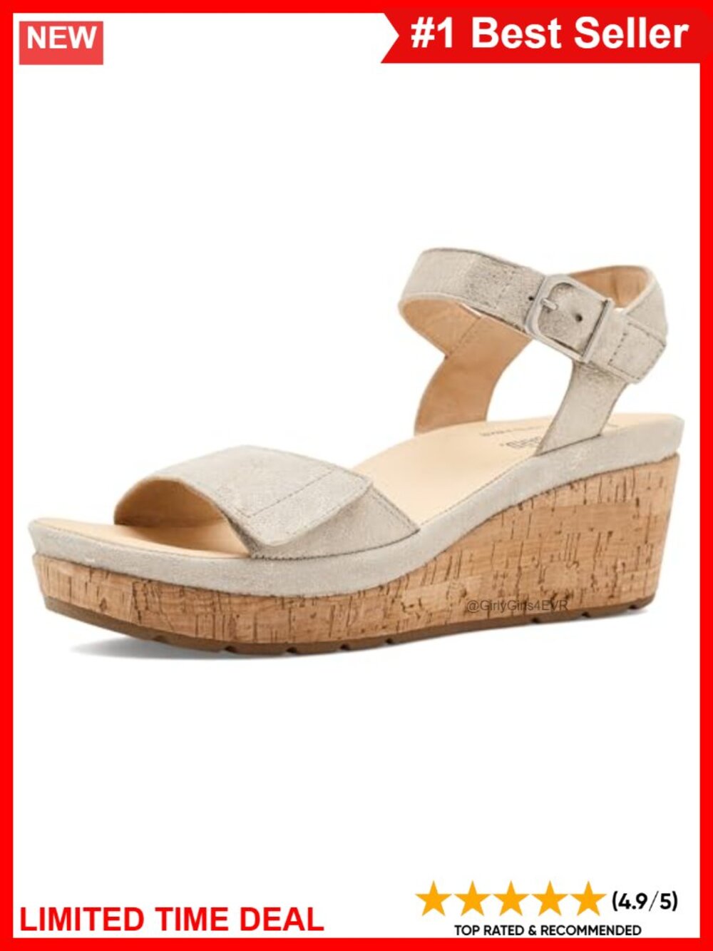 Suede Two-Strap Wedge Sandals Adjustable Hook & Loop Ankle Strap